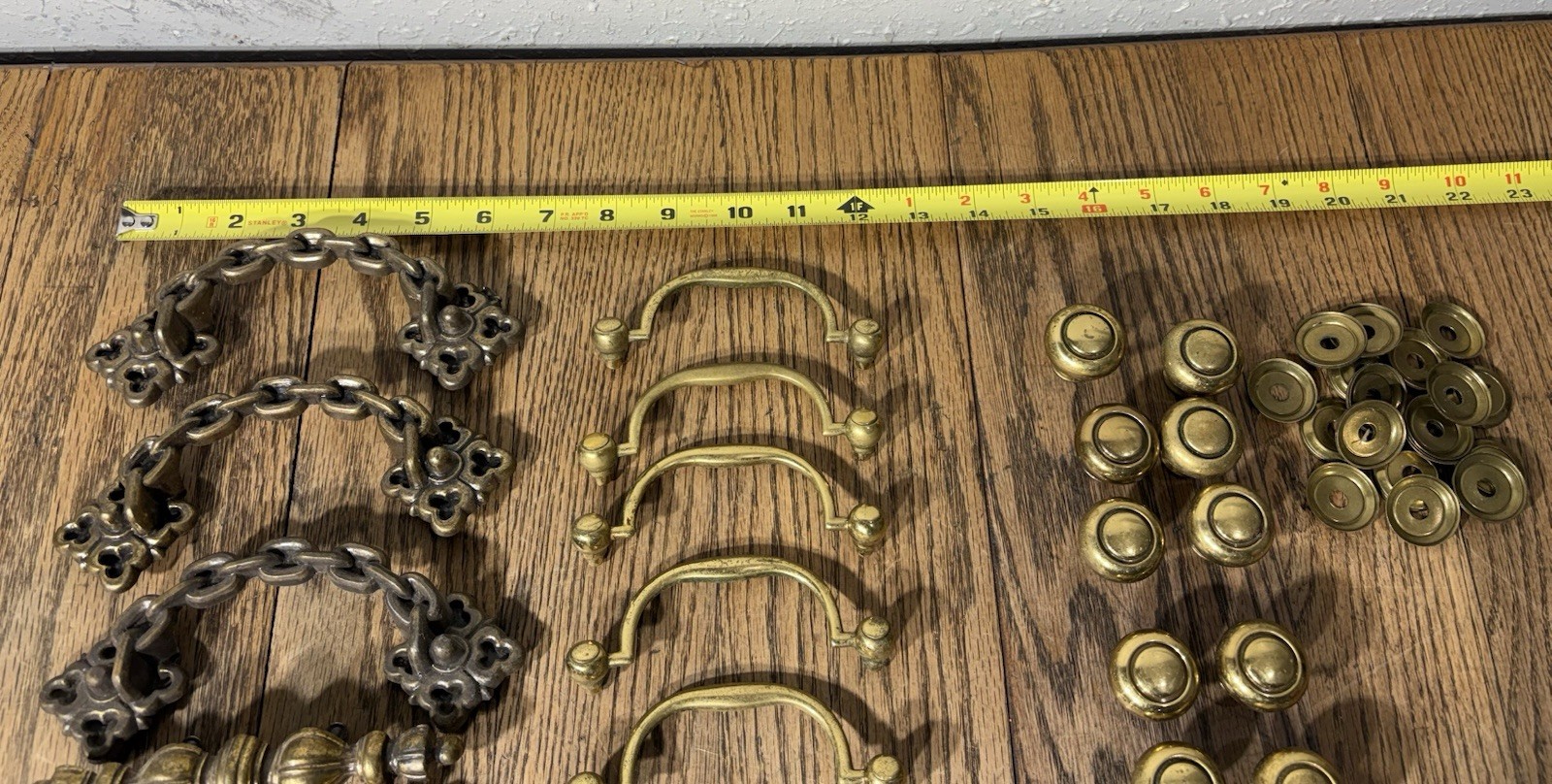 Vintage Antique Lot Brass Drawer Pulls Heavy Knobs Handles Furniture Hardware