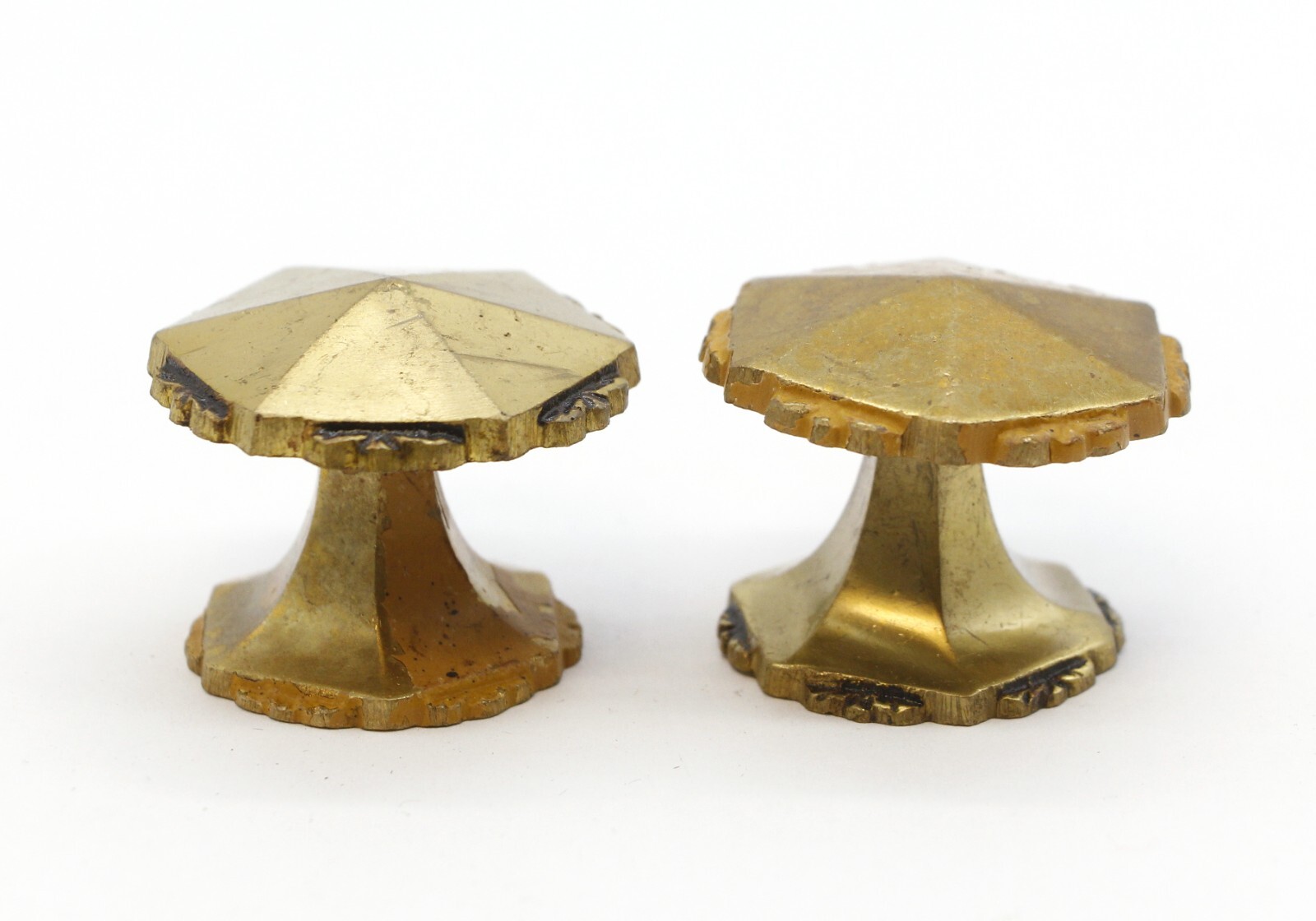 Pair of Vintage 1.625 in. Hexagon Scalloped Brass Cabinet Drawer Knobs