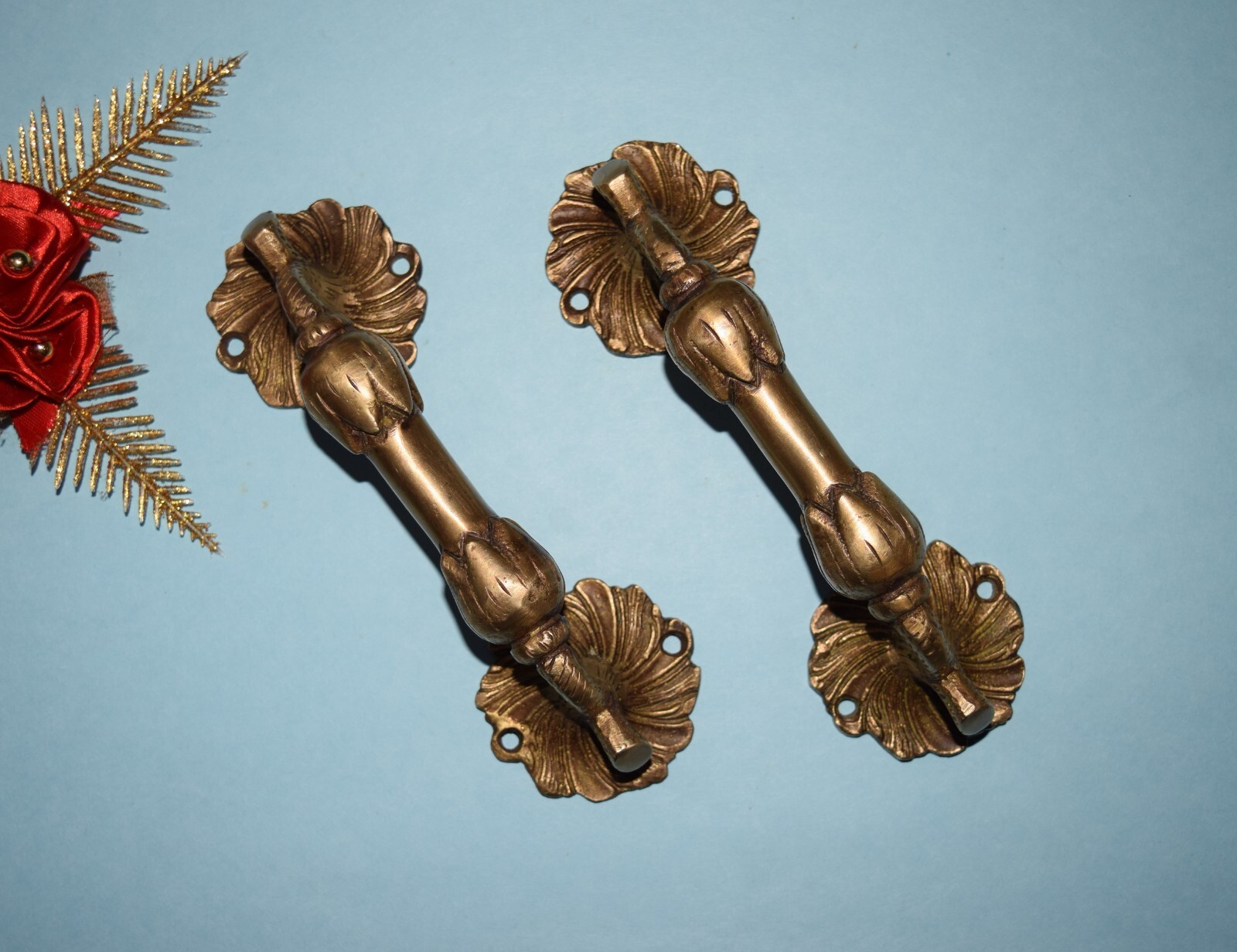 7” Inch Leaf Door Handles Brass Floral Door Furnishing Window Drawer Pull HK474