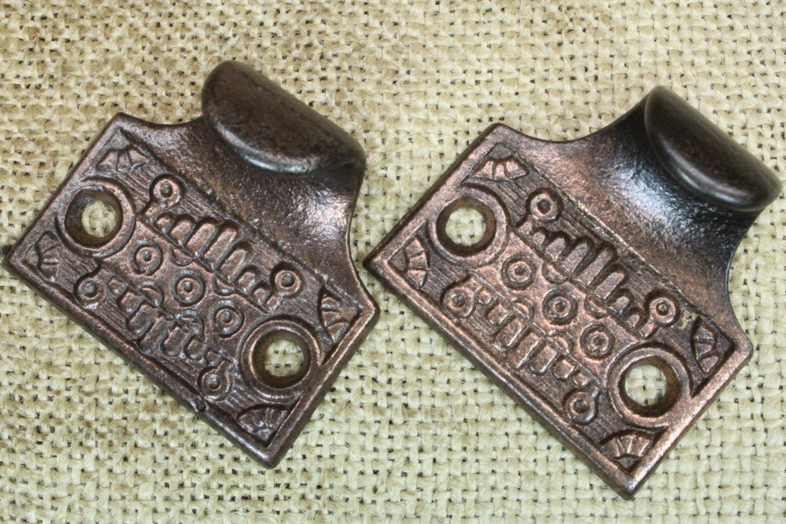 2 Old Window Sash Lifts Pulls Cast Iron Copper Bronze Finish Victorian Windsor