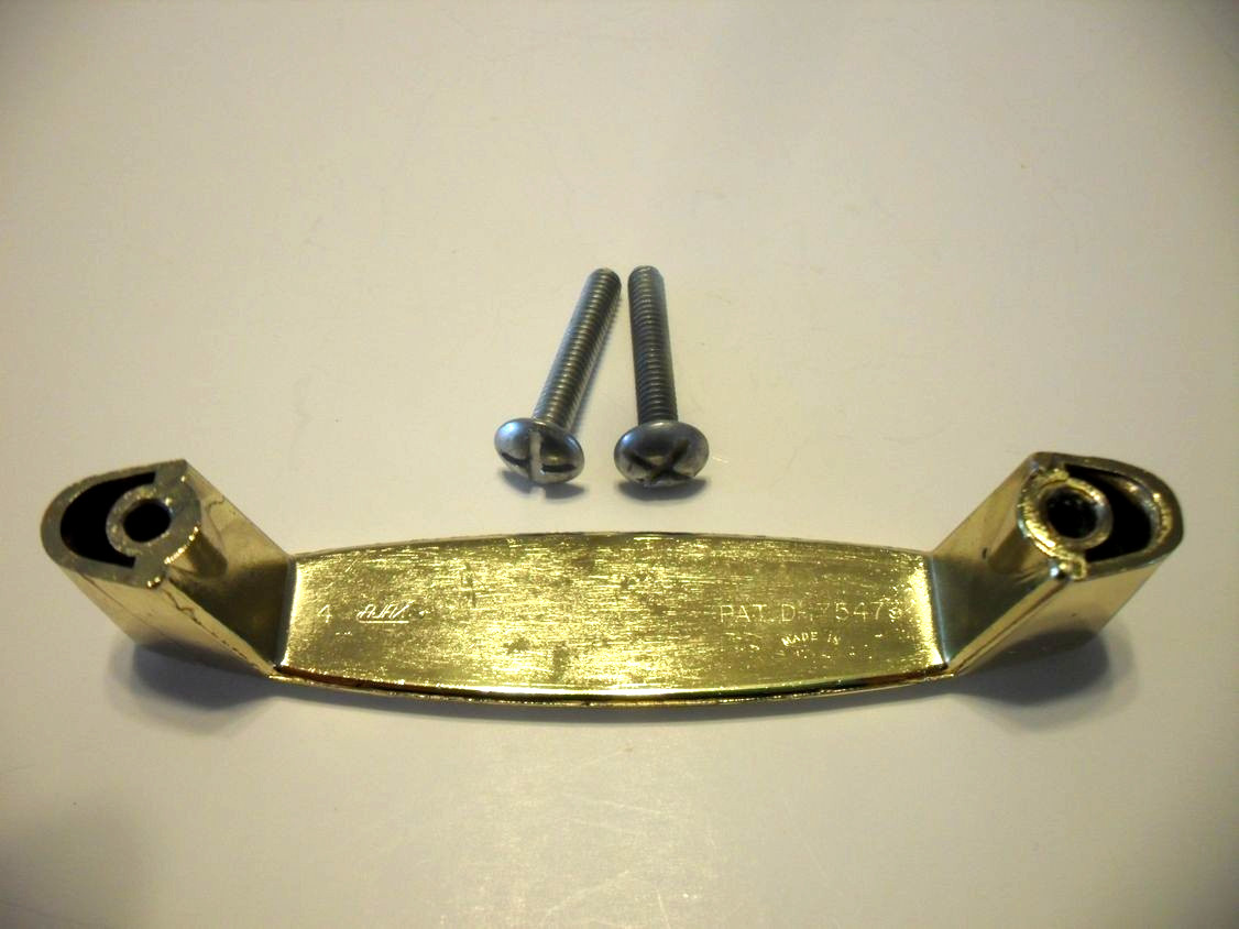 Vintage Polished Brass Concave Drawer Pull Flared Bases Cabinet Handle Ajax Mfg.