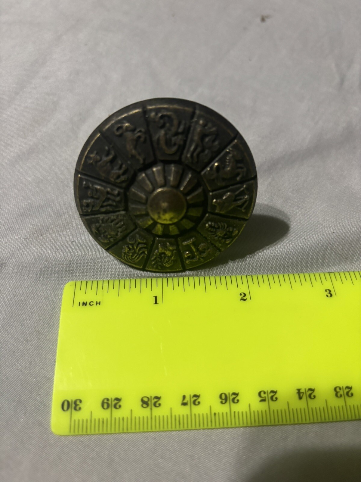 2 In. Ajax Zodiac Knob Brass Vintage Mid Century Dresser Drawer Pull MCM
