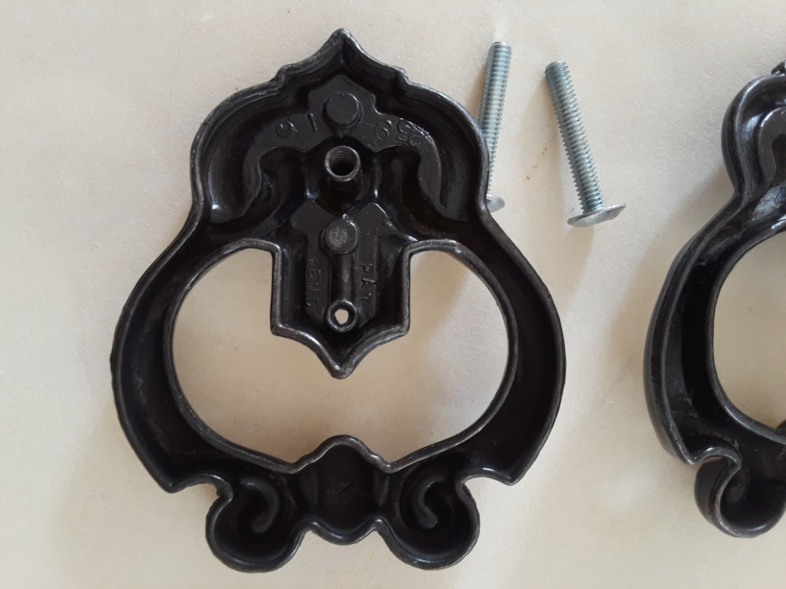 Two Antique Brass? Ornate Metal Drawer Cabinet Pull Knobs