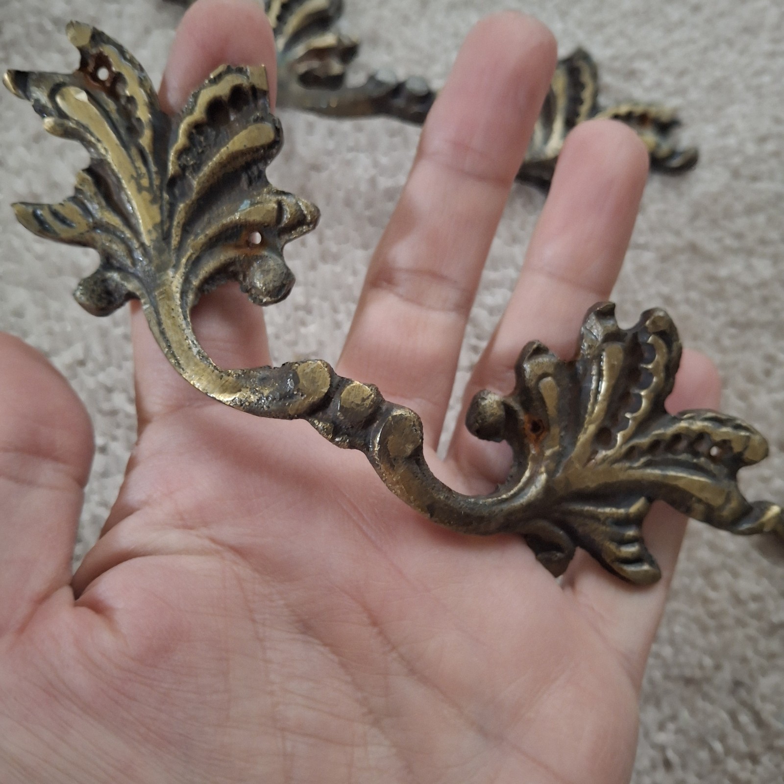 French Provincial Antique Furniture Hardware Brass 11 Pcs