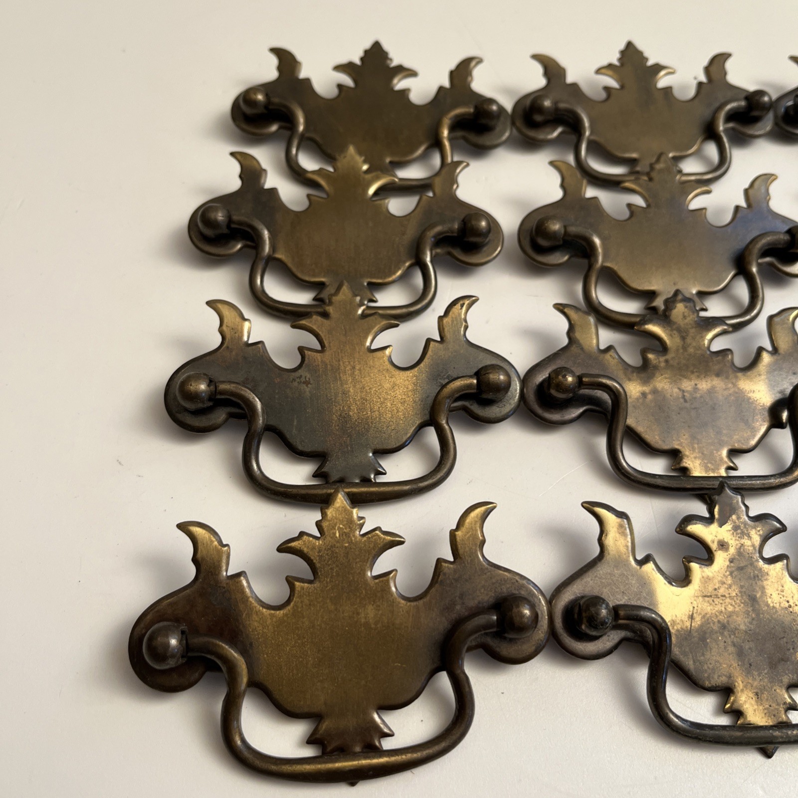 Vtg Brass Batwing Chippendale Bat Wing Metal Drop Bail Pull Handle Drawer X12