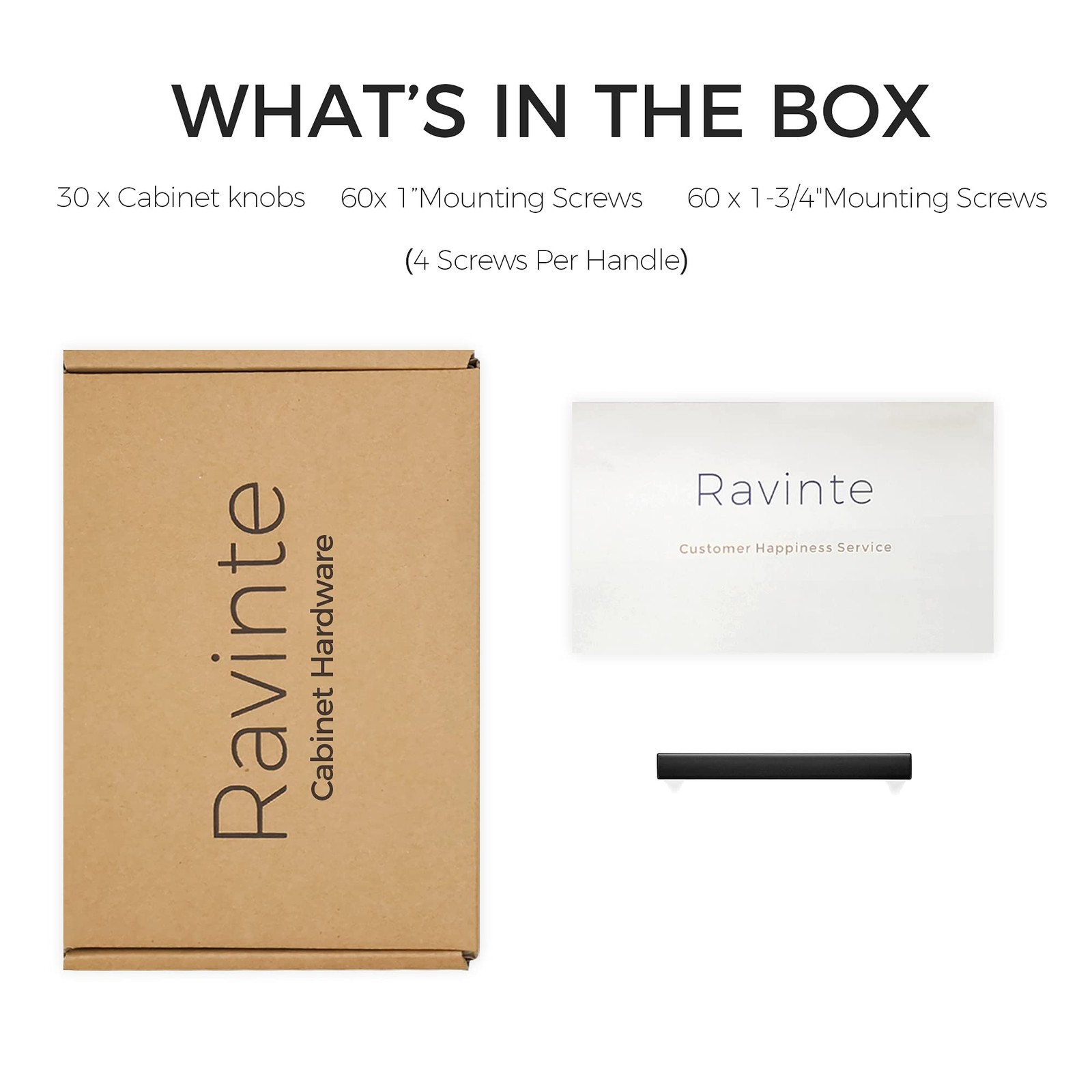 Ravinte 30 Pack Solid 3 Inch Center To Center Slim Square Bar Drawer Handles