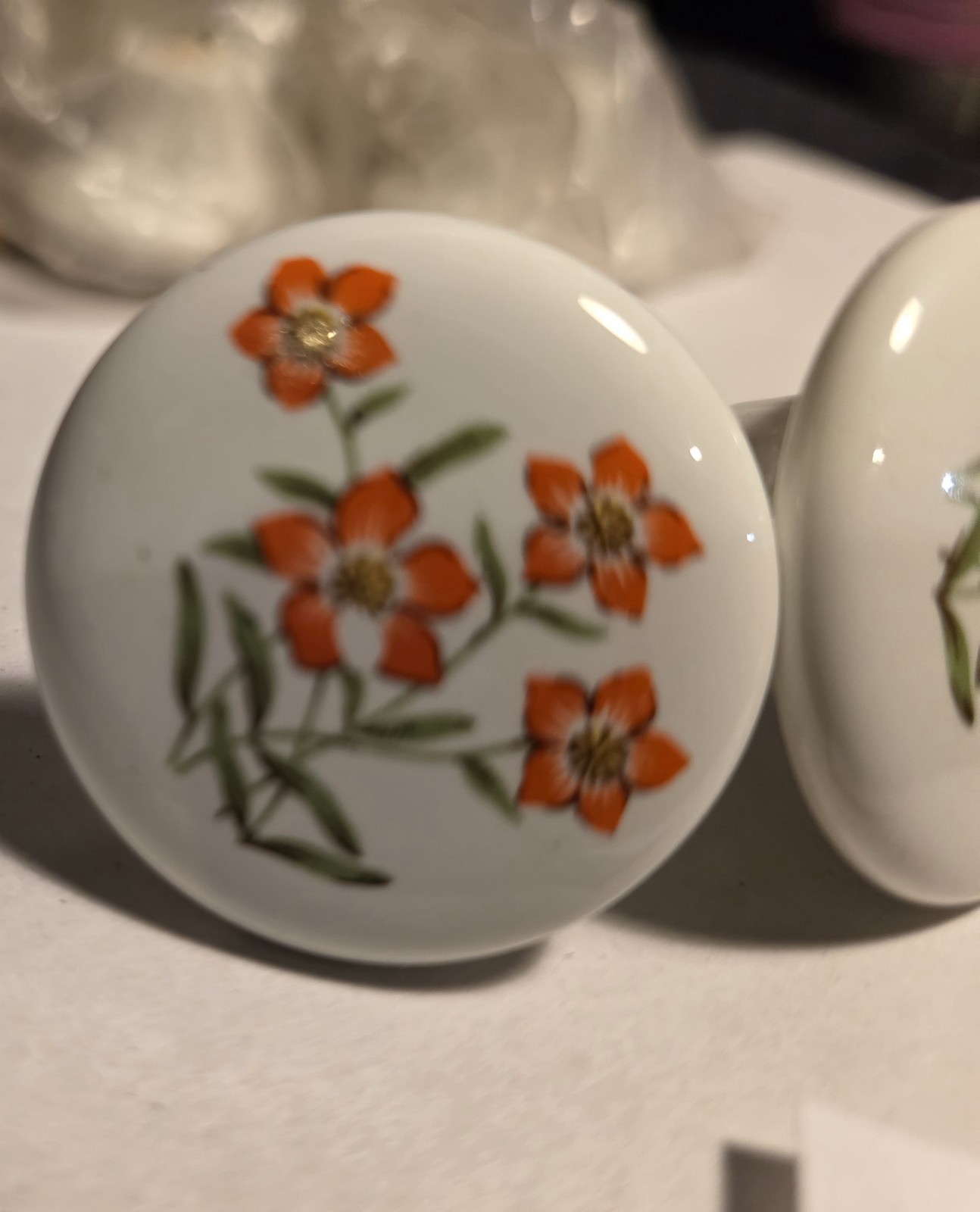 Vintage Set Ofb12 Painted Floral Porcelain Cabinet Knob From Japan