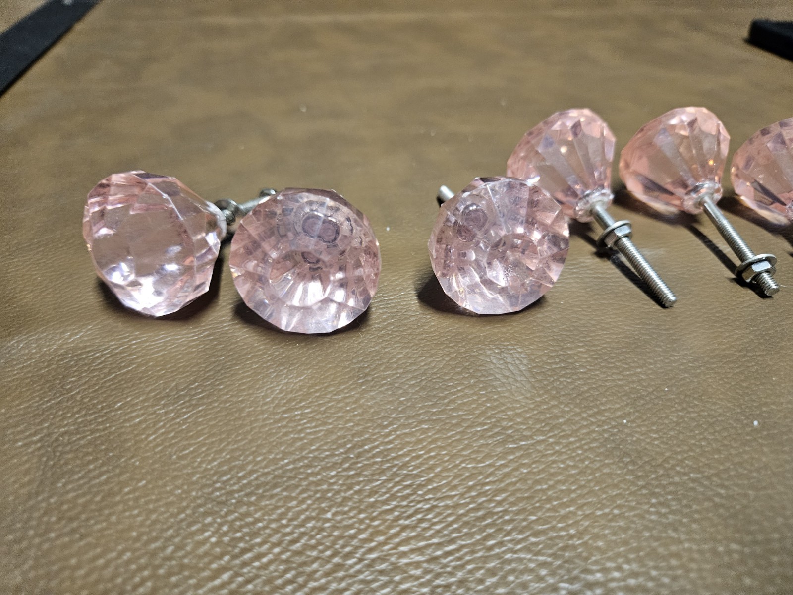 Lot Of 6 PINK ACRYLIC CABINET KNOBS W/SCREWS OR DRAWER PULLS Princess Pink