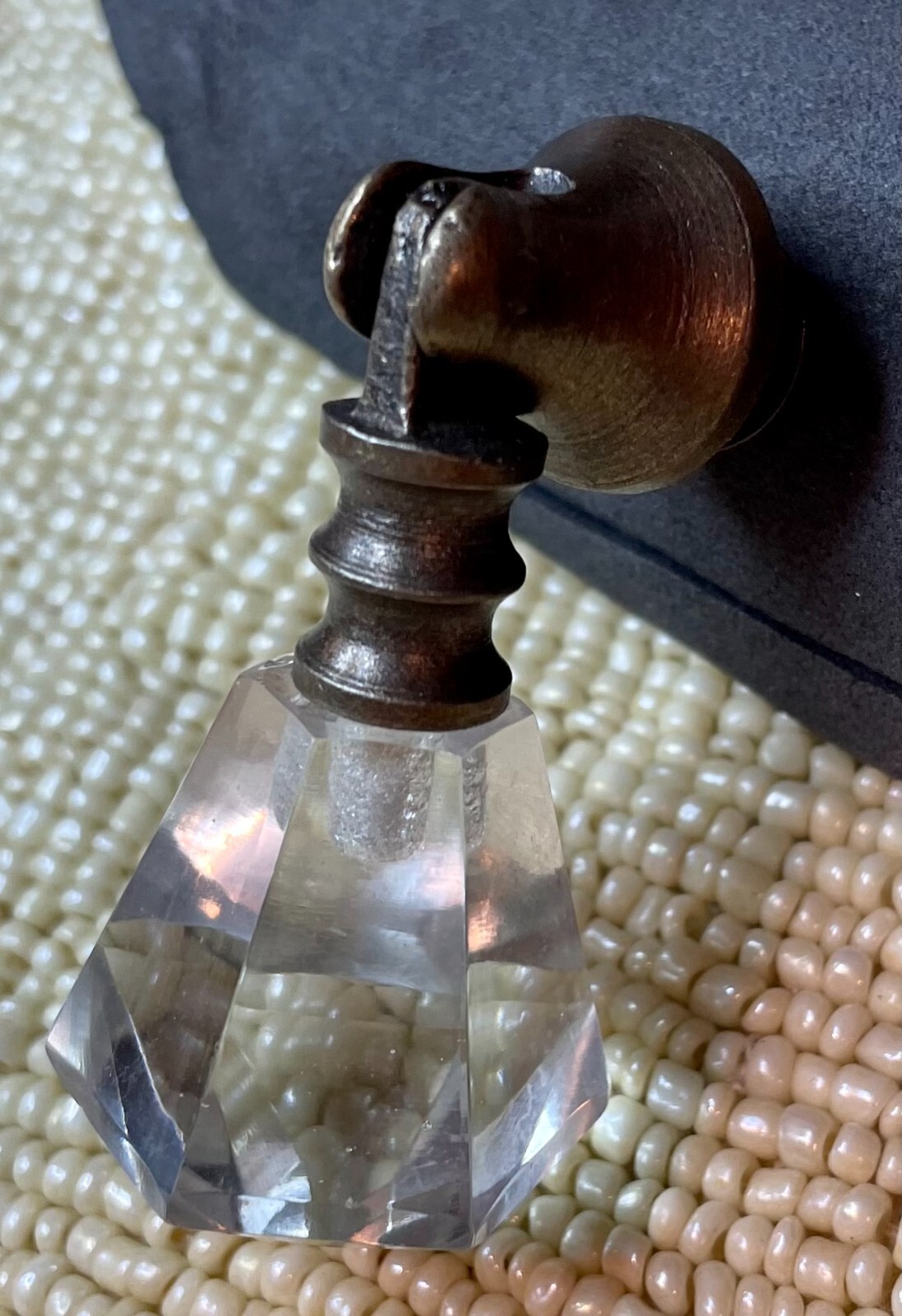 Victorian Teardrop Drawer Pull Handle Drop Knob Prism Glass Brass VTG Cabinet