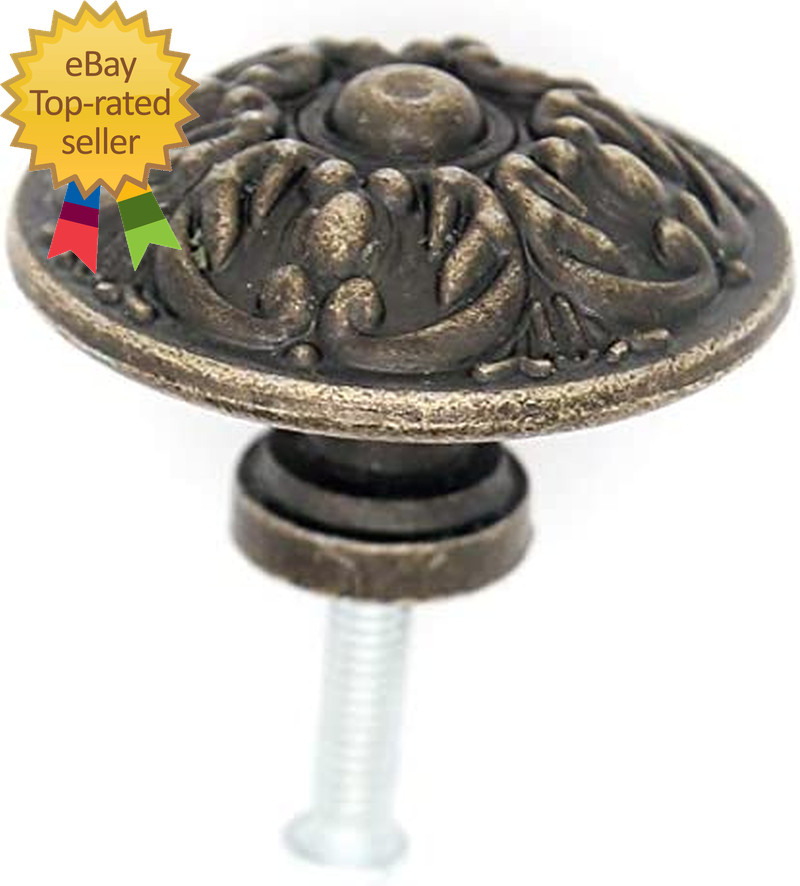 6 Pcs Vintage Antique Brass Knobs Handles Pulls with Flower Pattern for Cabinet
