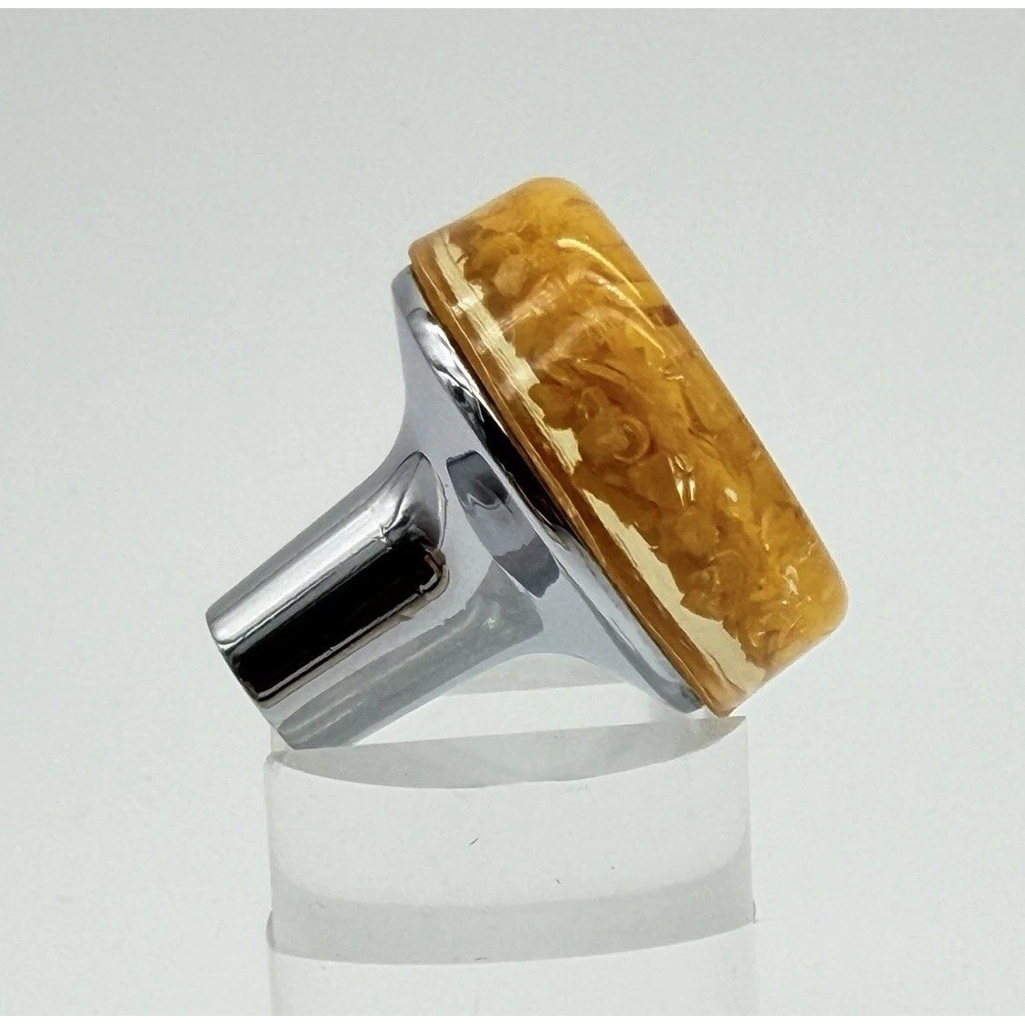 Vintage Butterscotch Amber Lucite Cabinet Knob MCM Chrome Drawer Pull 1970s-80s