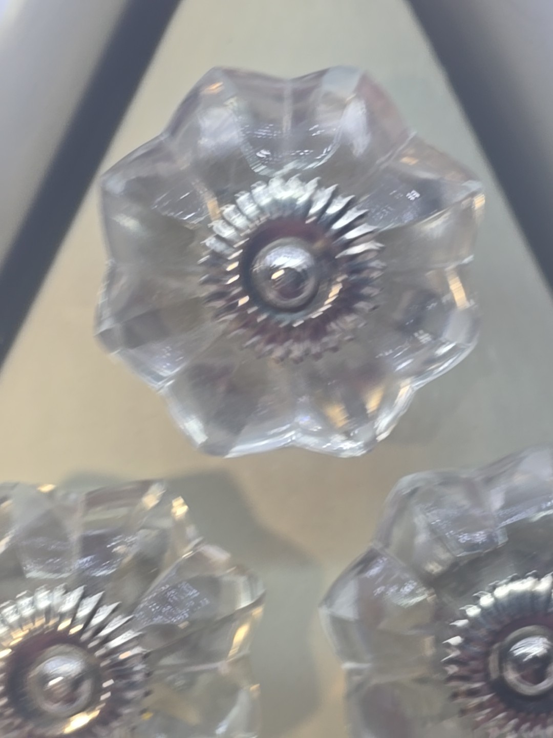 Antique Style Glass Drawer Pull Handle Clear Faceted Cabinet Knobs Silver Accent