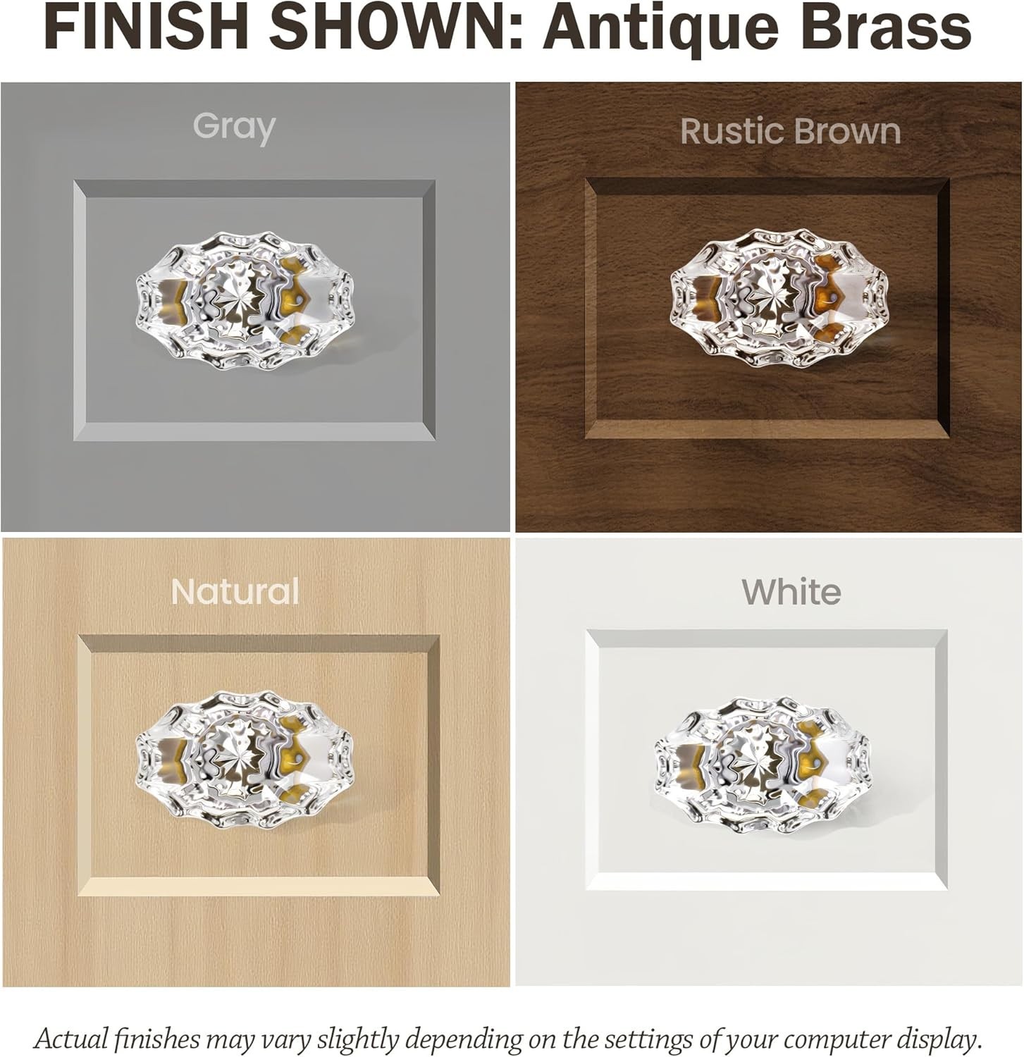 Vintage Antique Brass Crystal Drawer Knobs – 4 Pack