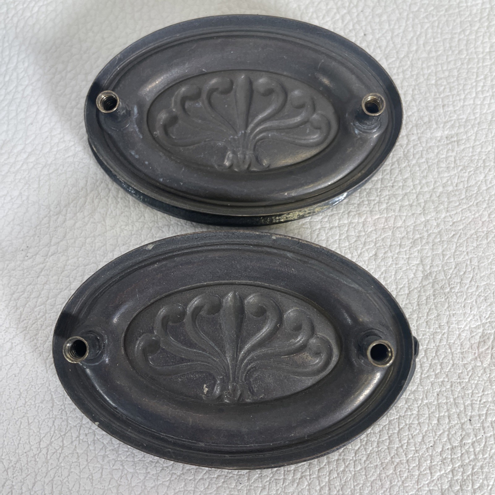 4 Antique Vintage Pulls Hepplewhite Drop Bail Oval Tin Steel 2.75″W x 1 7/8″-A