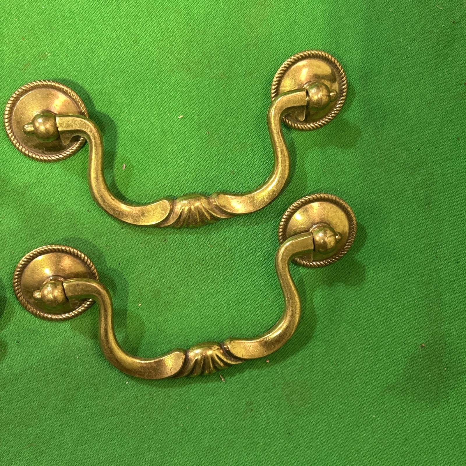 Five (5) Vintage Brass Drop Bail Pull Handle Drawer 3.5” Center