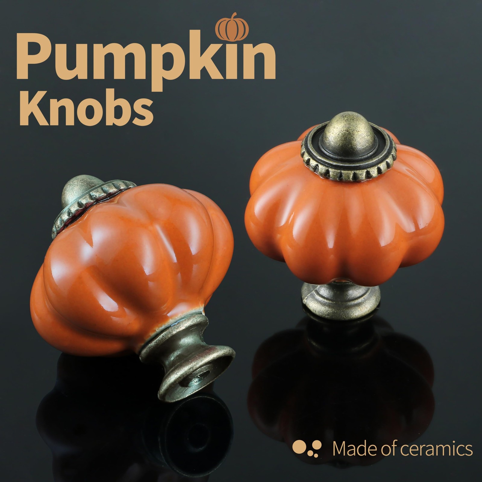 Zernmiarder Orange Pumpkin Knobs 12 Pack Ceramic Cabinet 1-3/8 Inch,