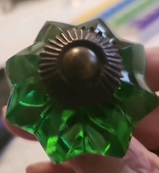 Antique / Vintage Green Glass Drawer Pulls – 2 knobs