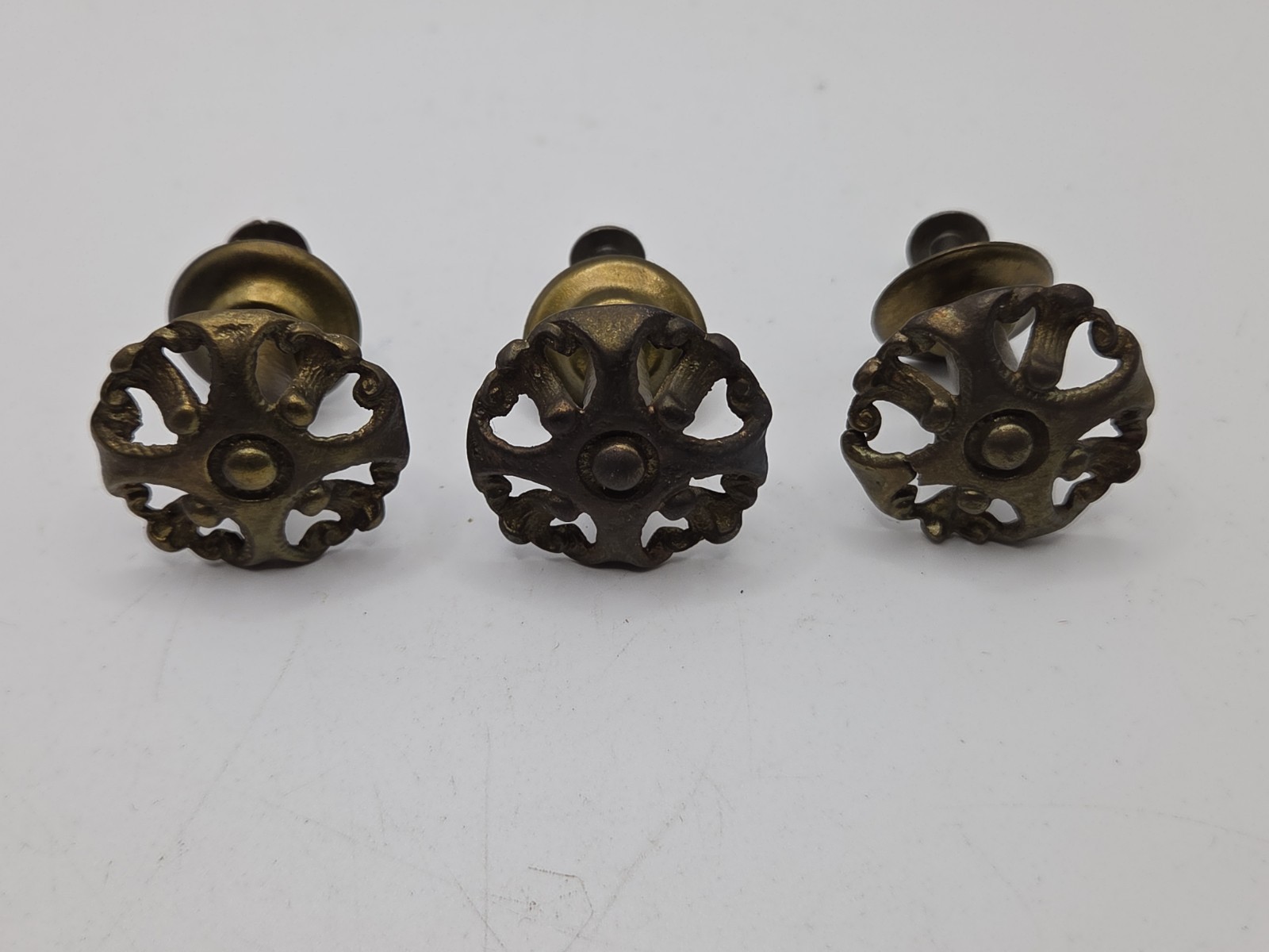 Vintage Ornate Brass Drawer Pulls Set of 3 With Screws