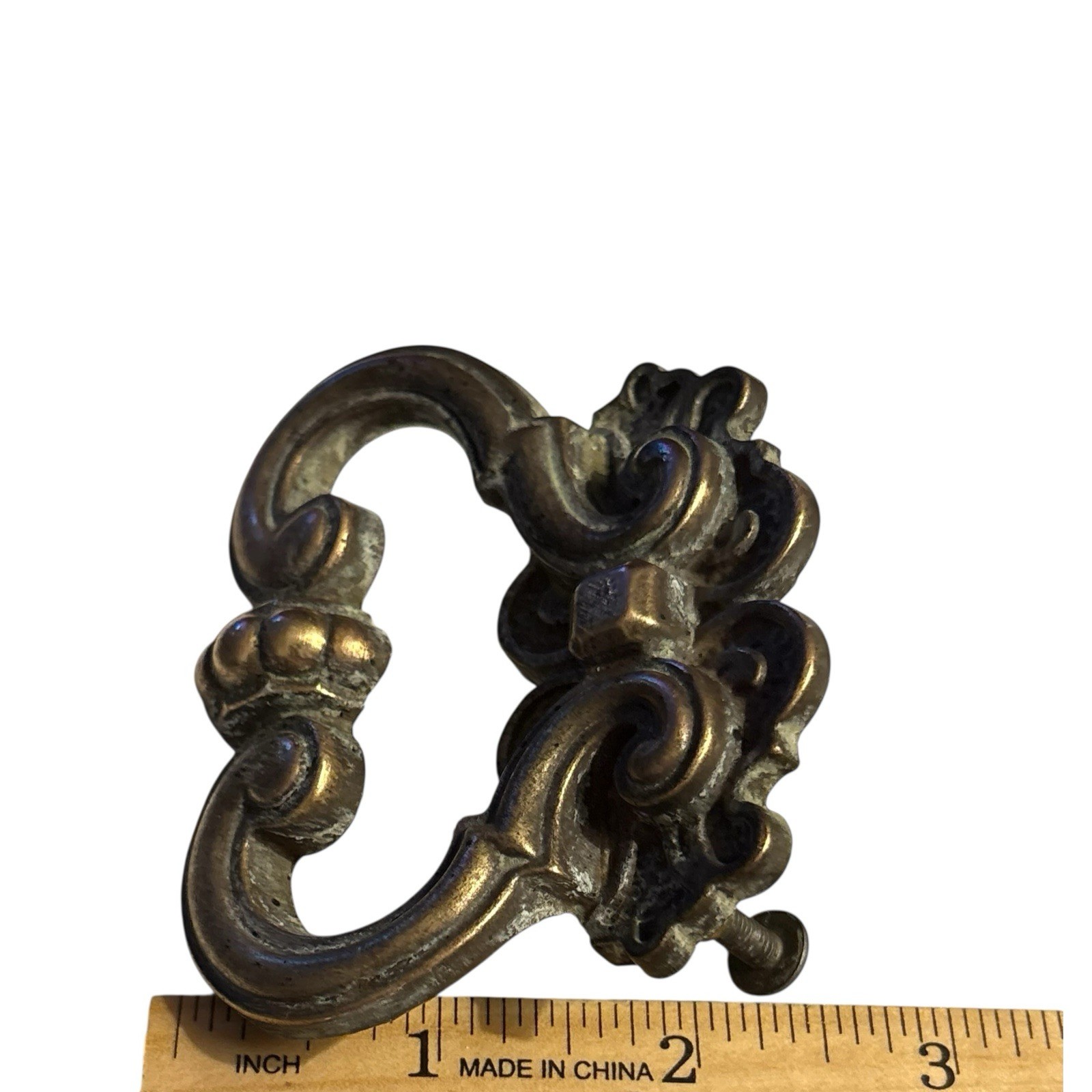 3” Brass Finger Pull Drawer Handle Ornate Victorian Set of 4 Antique Vintage