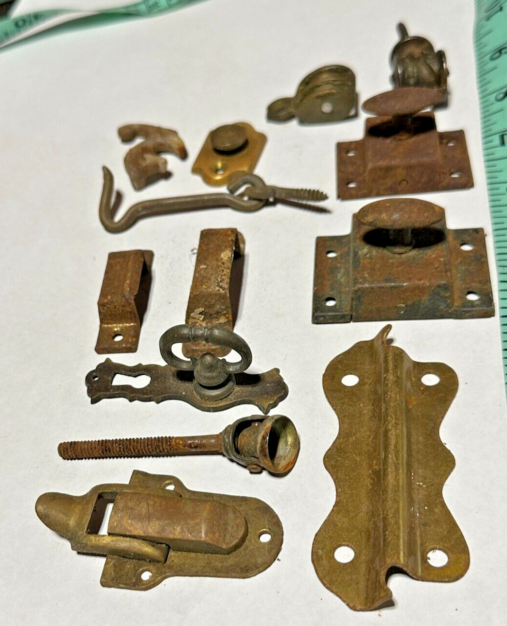 13pc Antique Vintage Brass Metal Lock Pulley Key Ornate Hardware