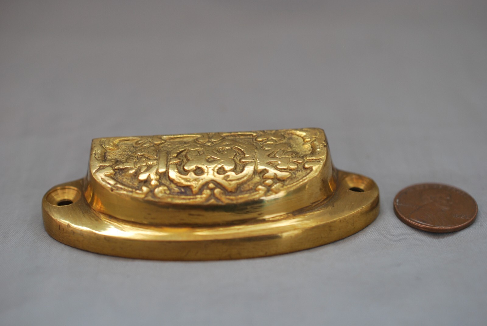 Ornate Vintage Brass Drawer Pull And Screws Never Used 2 5/8” Between Holes