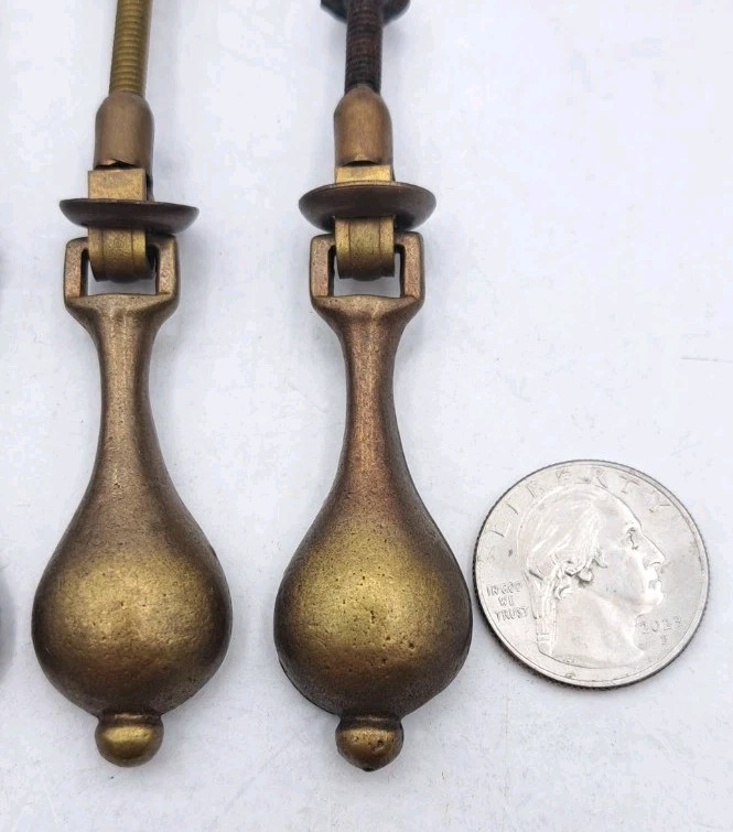 Antique Drop Pull Drawer Door Dresser Handle Old Vintage Brass Hardware Lot of 4