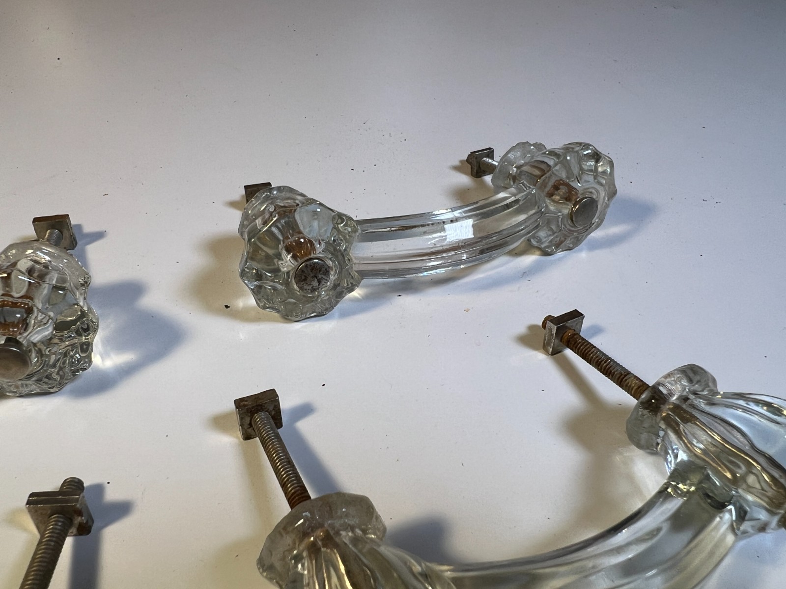 Antique Vintage Glass Cabinet Drawer Handles Pulls Set 6 SIX Art Deco Arched
