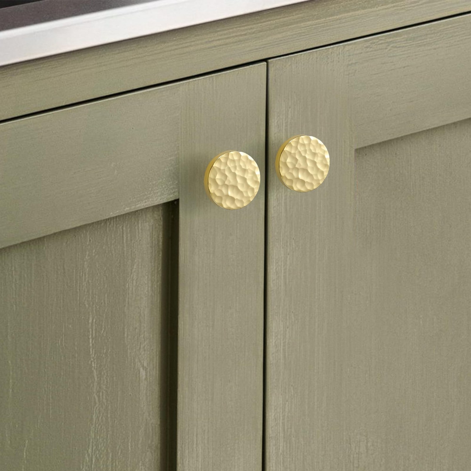 10-Pack Modern Gold Cabinet Knobs, Hammered Solid Brass Drawer Knobs, Round D…
