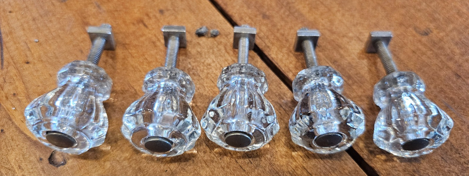 Vintage Clear Glass Cabinet Pulls Knobs Lot Of 5 Antique Hexagon
