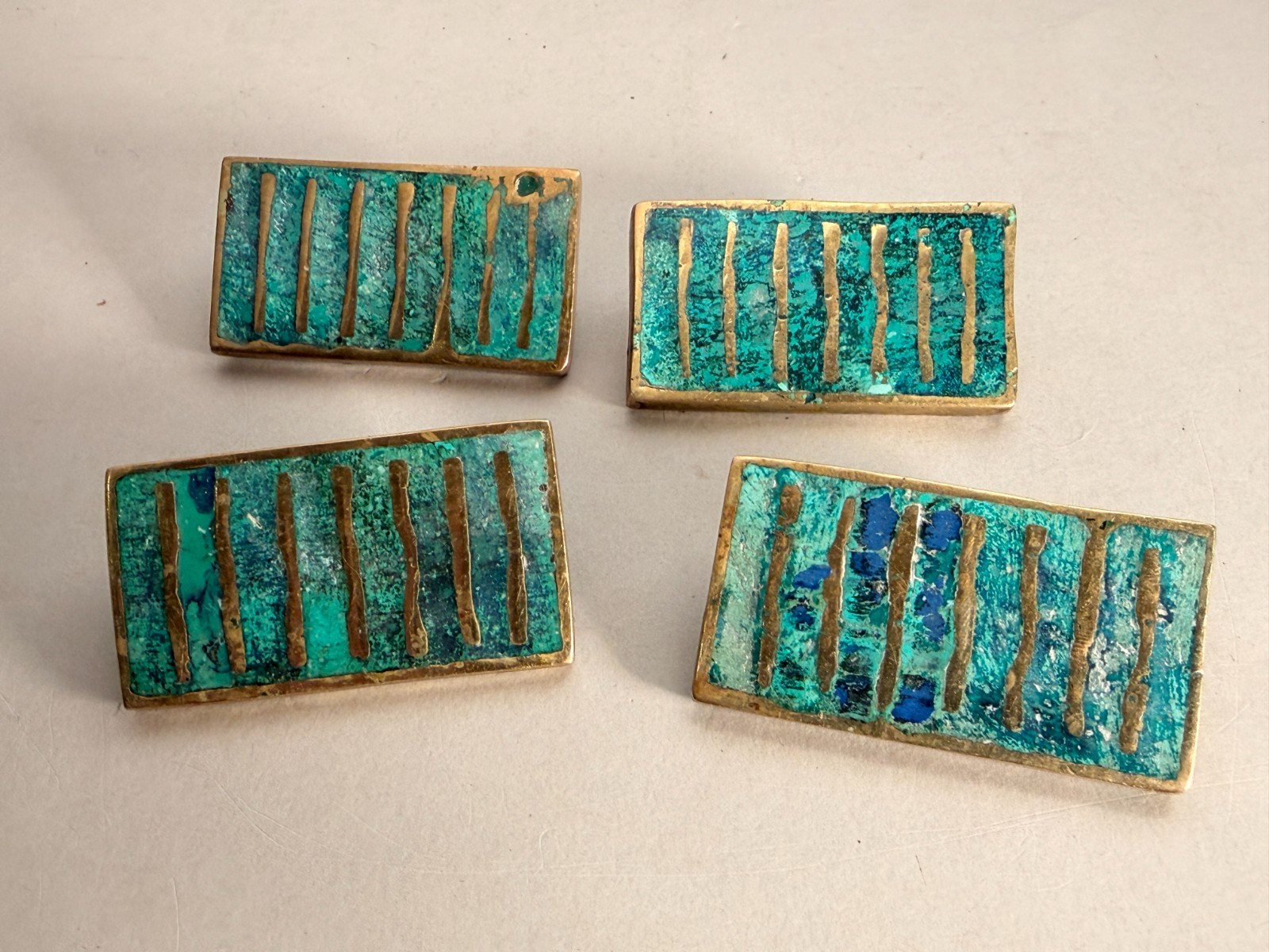 VINTAGE PEPE MENDOZA MID CENTURY MODERN 1958 4 DRAWER PULLS -MALACHITE AND BRASS
