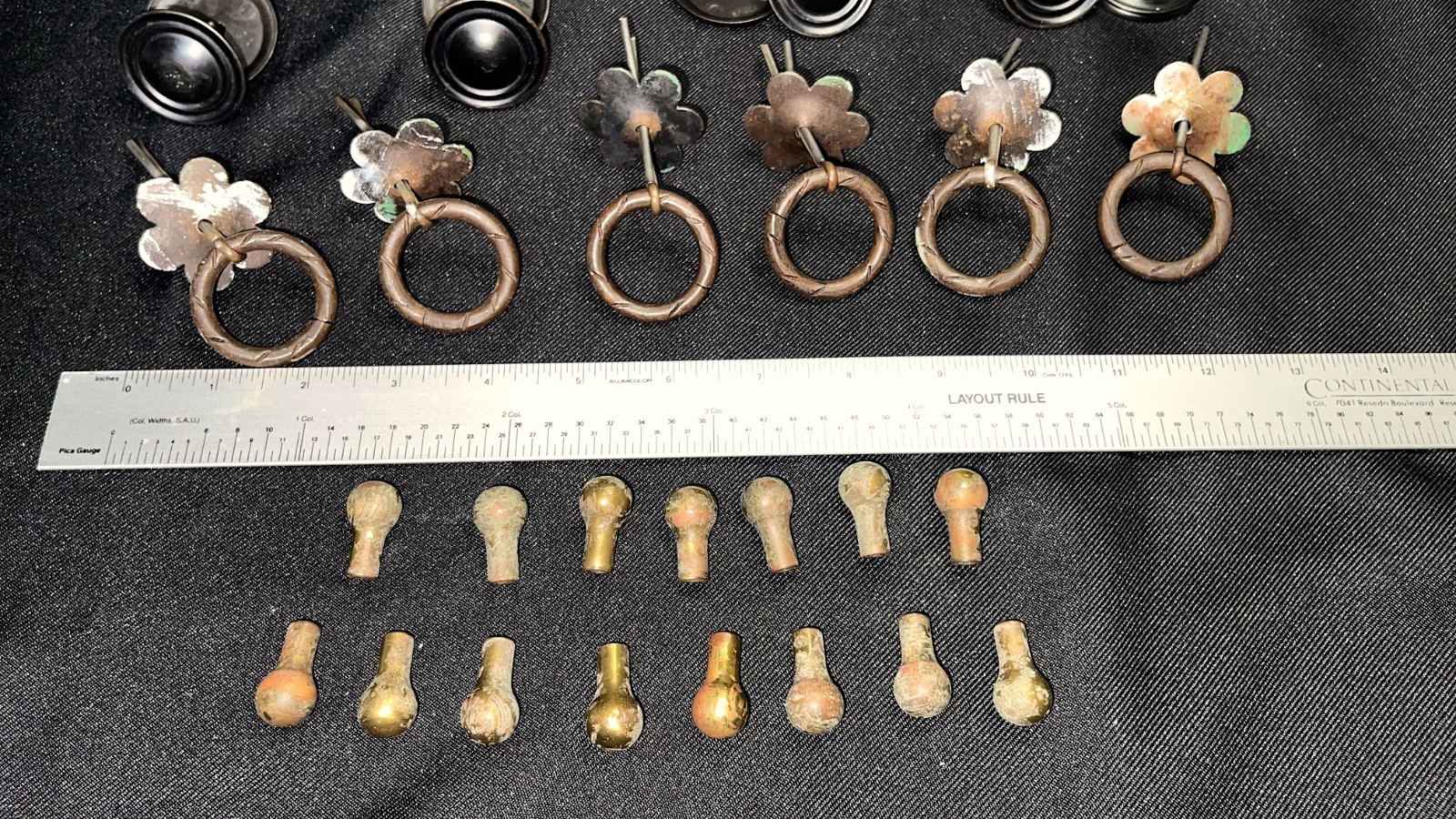 Lot of 32 Assorted Vintage and Antique Brass Drawer Pulls with Original Patina