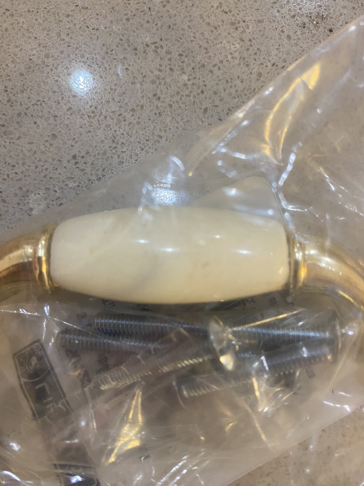 Vintage Gold Tone Metal and Ceramic 5” Ivory Pull Drawer Handles Set of 25. New