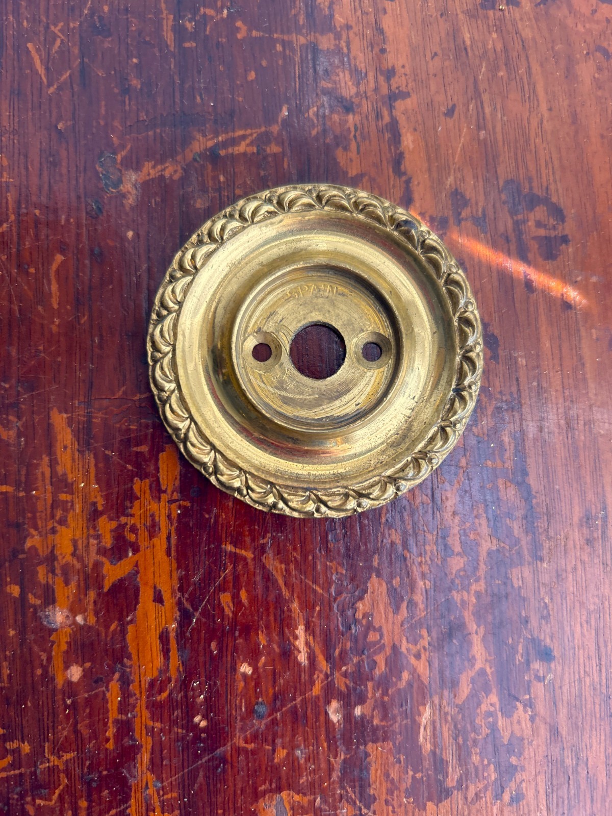 Ornate Brass Pull Knob with Backplate, Rococo Baroque Style Hardware (Spain)