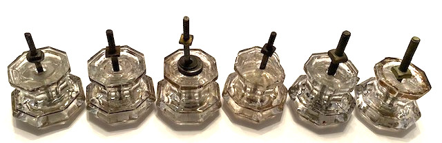 Set of 6 Antique Clear Glass 2″ Octagon Dresser/Cabinet Pulls/Knobs w/Screws