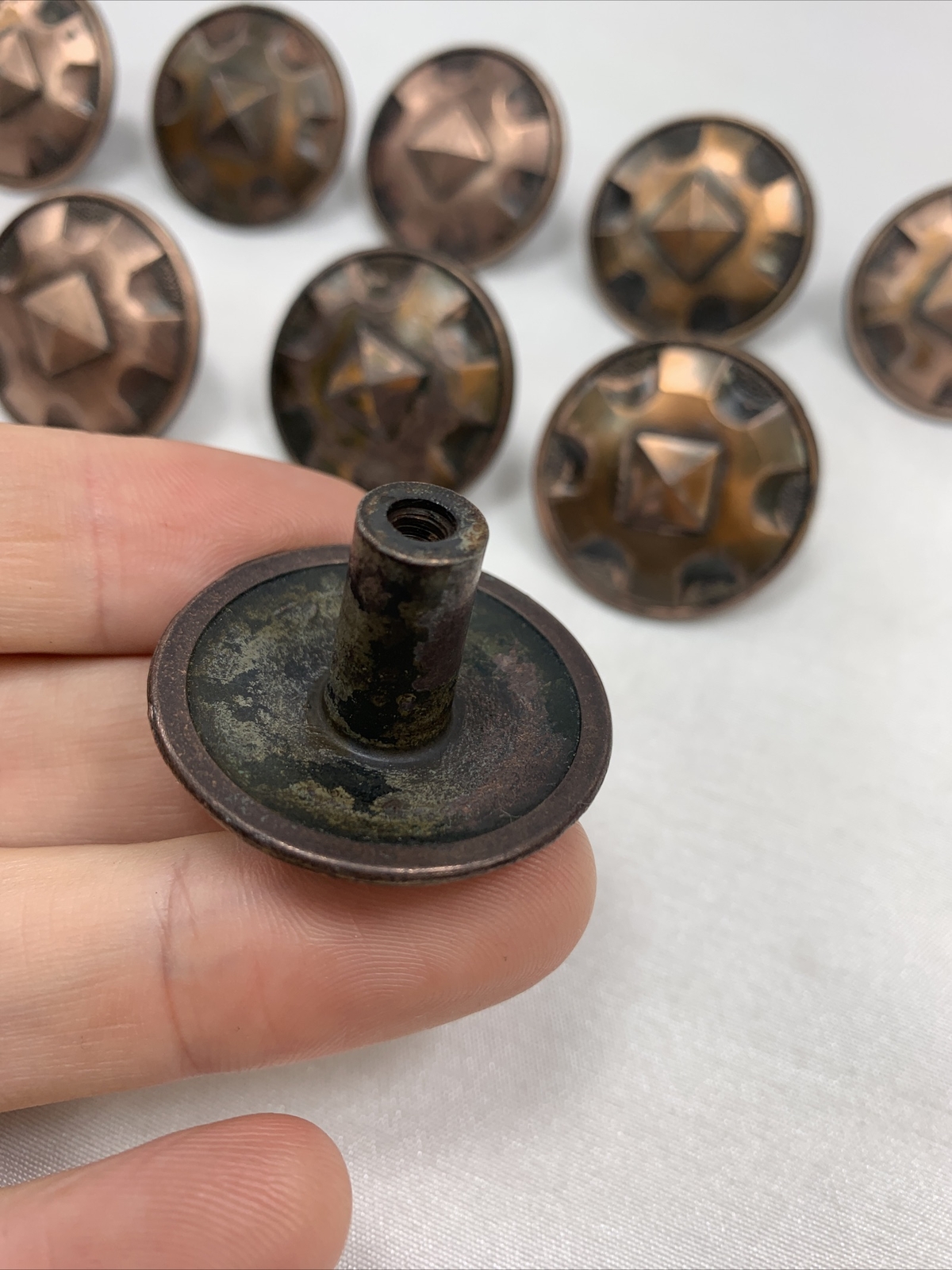 Lot of 10 Vintage Copper Metal Drawer Pull Knobs Geometric Made in Japan