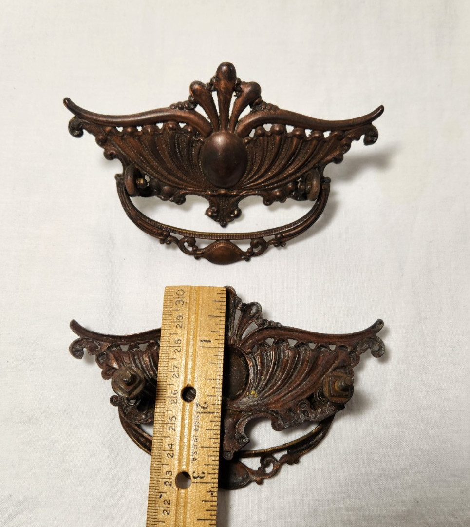 Antique Handles Drop Bail Pulls Drawer Furniture Vtg Cupboard Hardware Pair