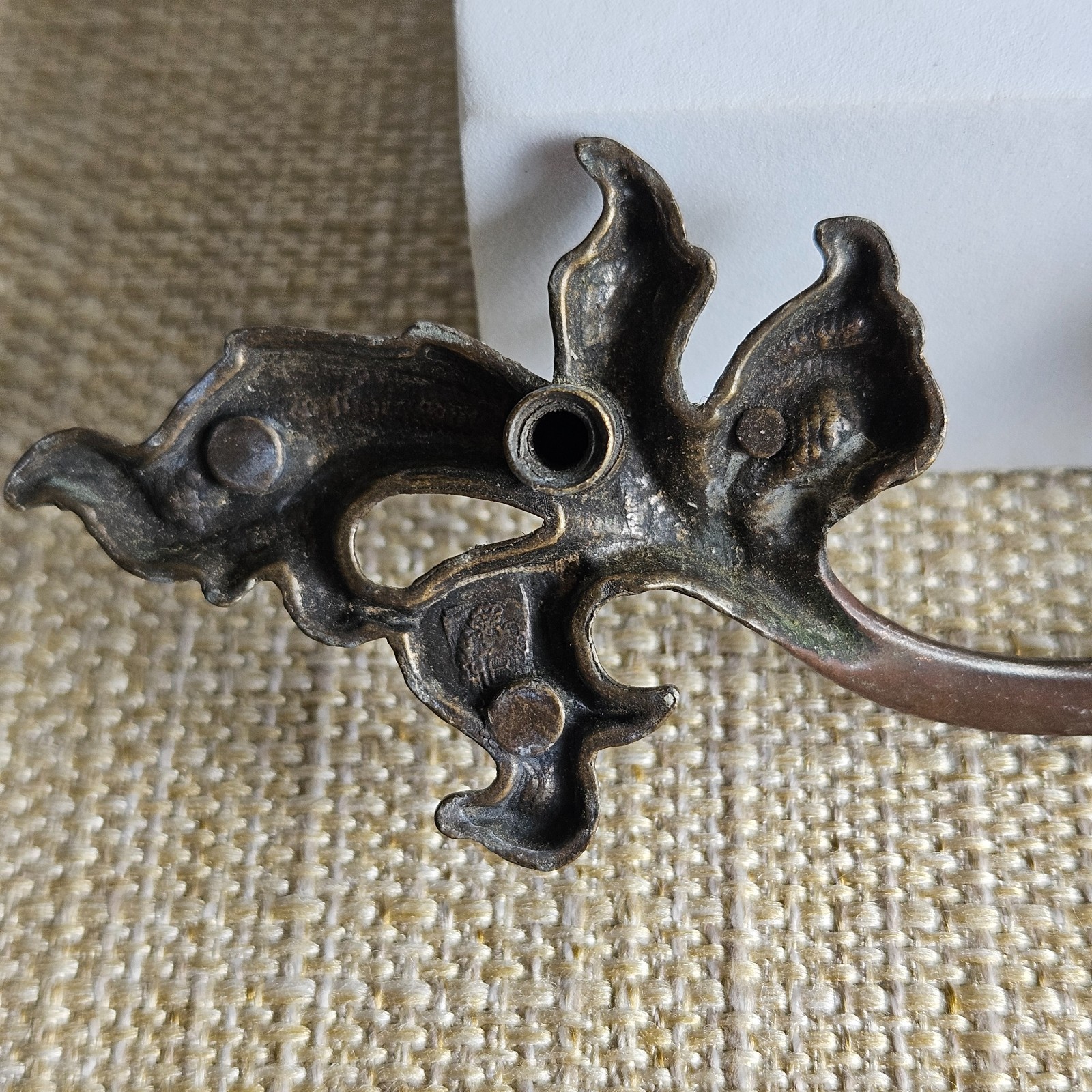 French Provincial Bail Drop Drawer Pulls Pair Antique Brass Patina Ornate M1676