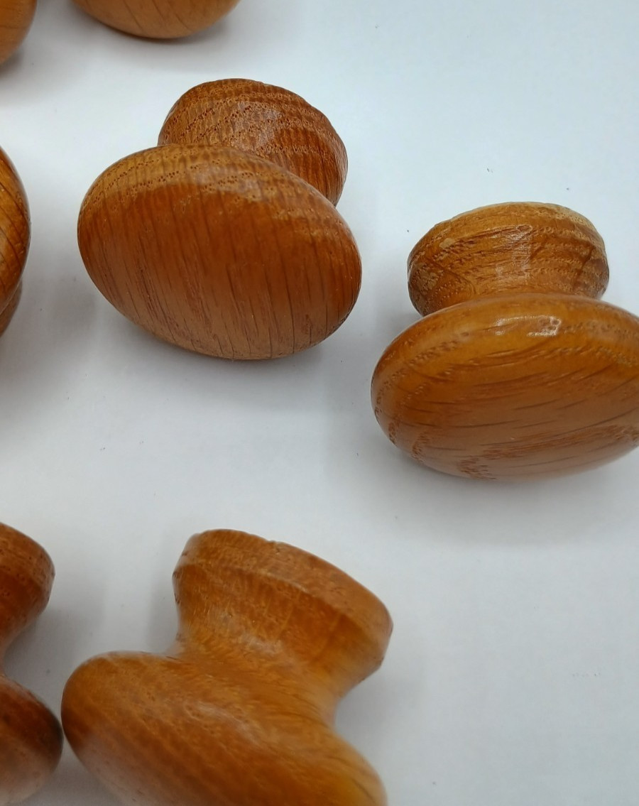 10 Vintage Round Wood Oak Mushroom Drawer Pull Knobs 1.5″