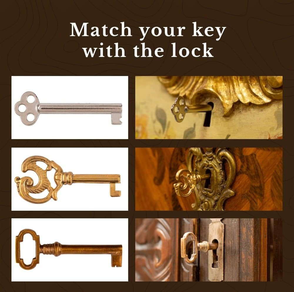 Antique Brass Hollow Barrel Skeleton Key | 2 Pc/Pack | Cabinet Doors, Dresser Dr