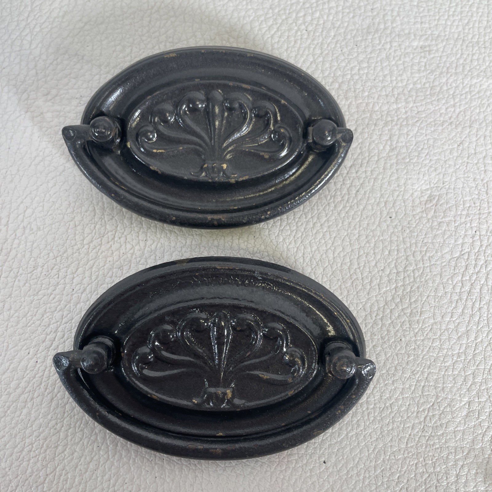 4 Antique Vintage Pulls Hepplewhite Drop Bail Oval Tin Steel 2.75″W x 1 7/8″-A