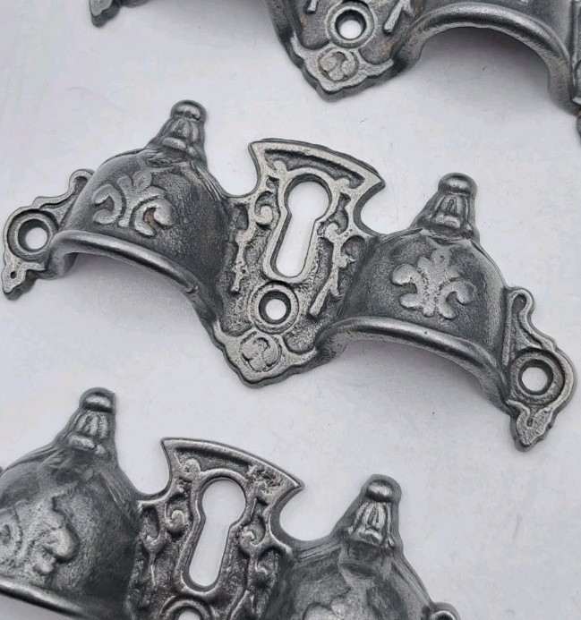 Antique Bin Pulls Eastlake Two Finger Handles Unique Cast Iron Hardware Set of 6