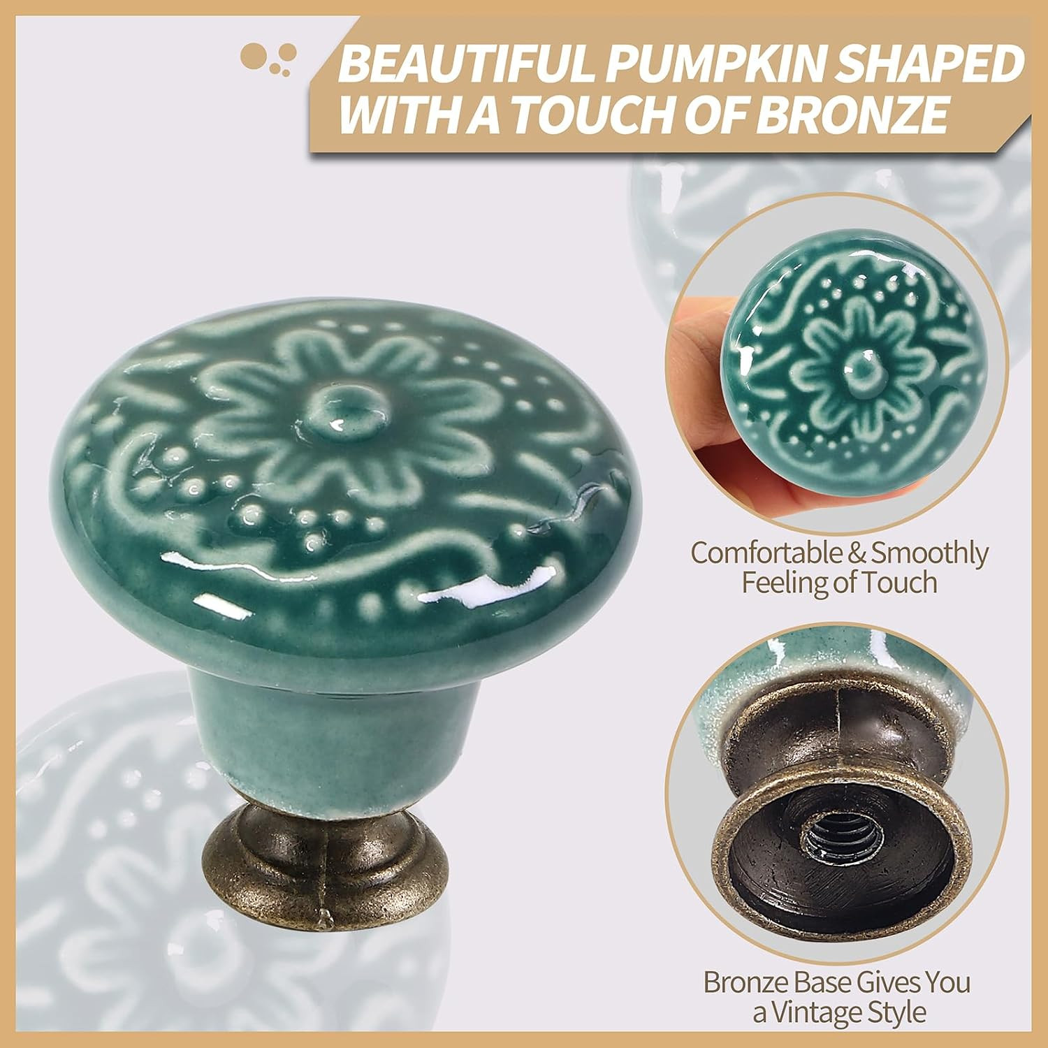 Green Ceramic Knobs 10 Pack Flower Drawer Pulls Vintage Cabinet Knobs – Antique