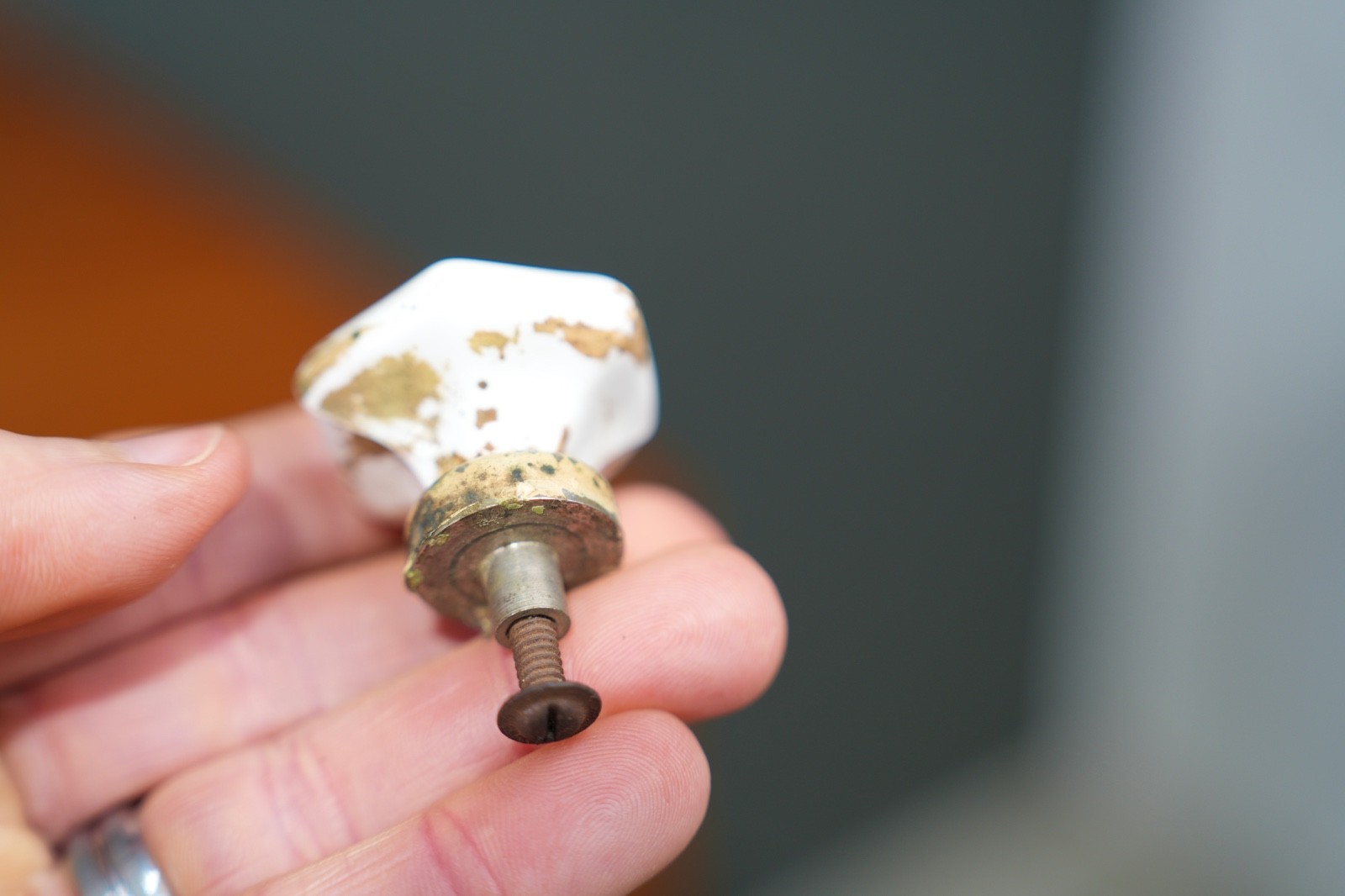 Vintage Dental Medical Cabinet Milk Glass Drawer Knob Pulls Hex Shape Hardware