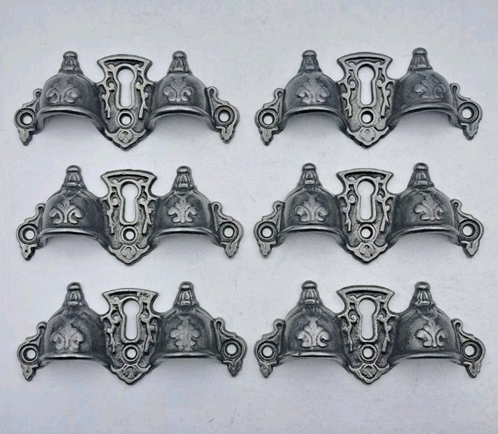 Antique Bin Pulls Eastlake Two Finger Handles Unique Cast Iron Hardware Set of 6