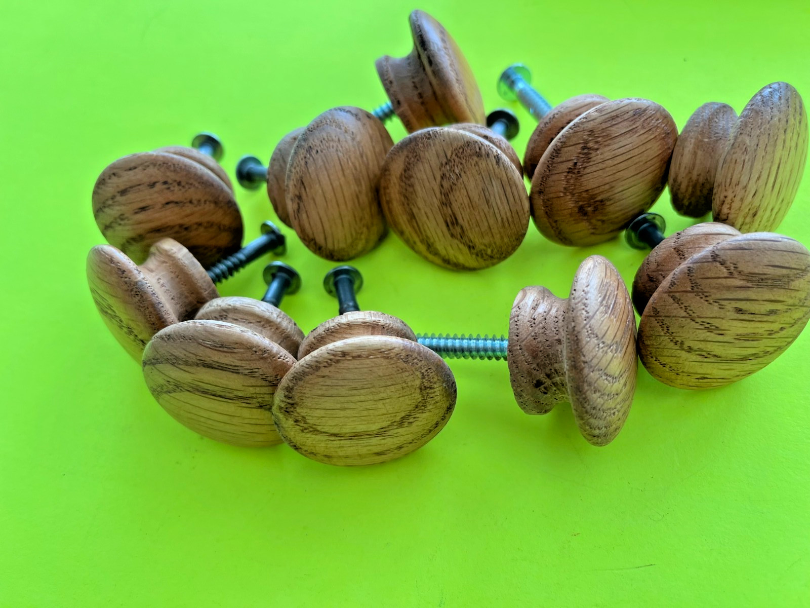 10 Vintage Round Wood Oak Mushroom Drawer Pull Knobs 1 1/2 “