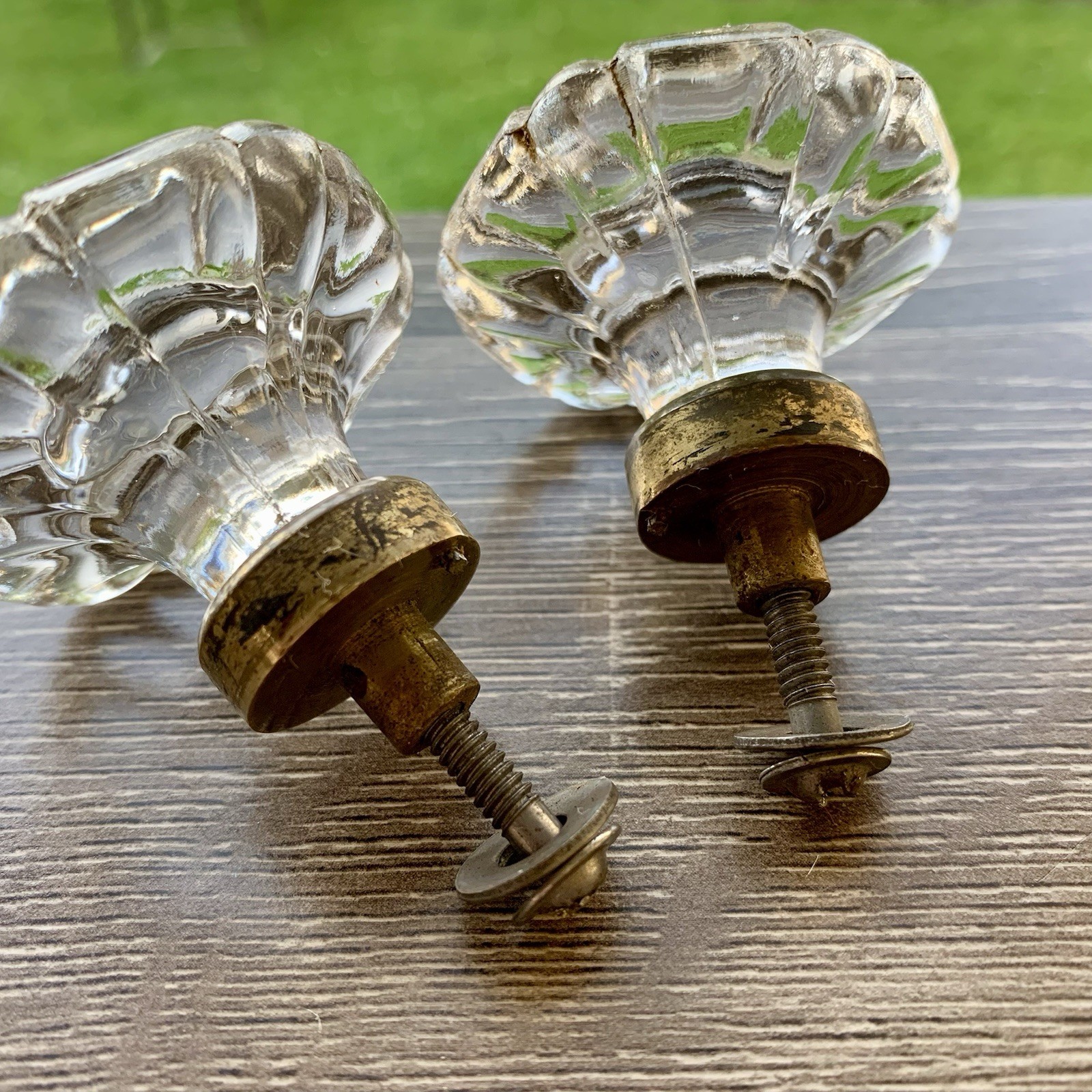 Antique Manganese Drawer Knobs Pair, UV Reactive Glass Knobs/Drawer Pulls