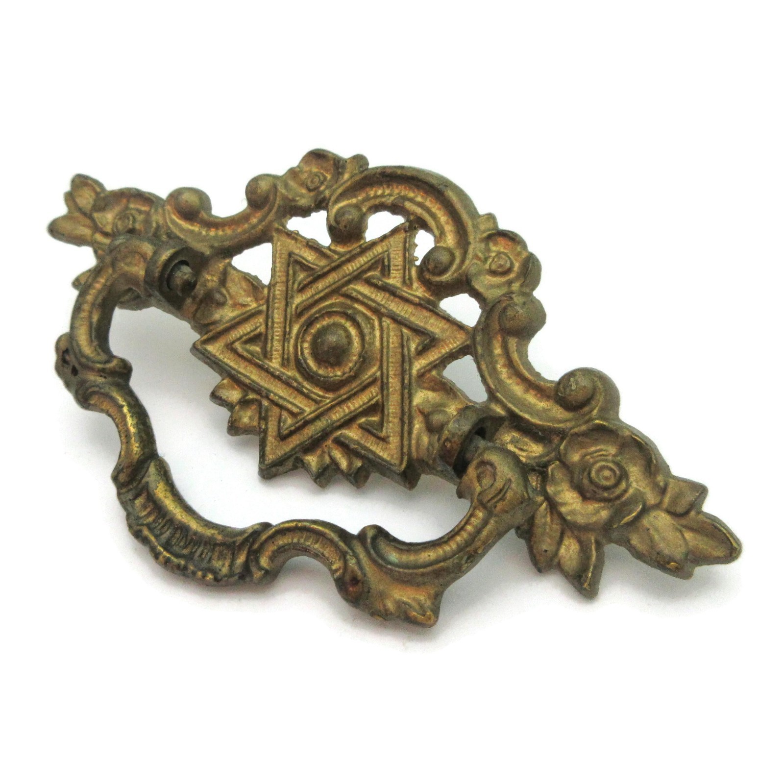 Vintage Drawer Pull Star of David Victorian Brass Bail Drop Handle Flat H531 LQ8
