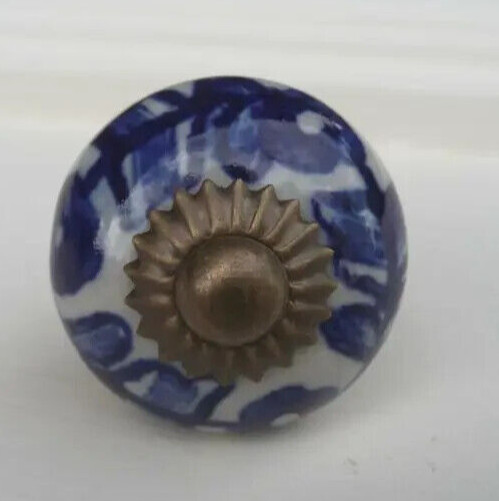 Vintage Antique Drawer Pulls Handles Cobalt Flower Floral Cabinets door Knob