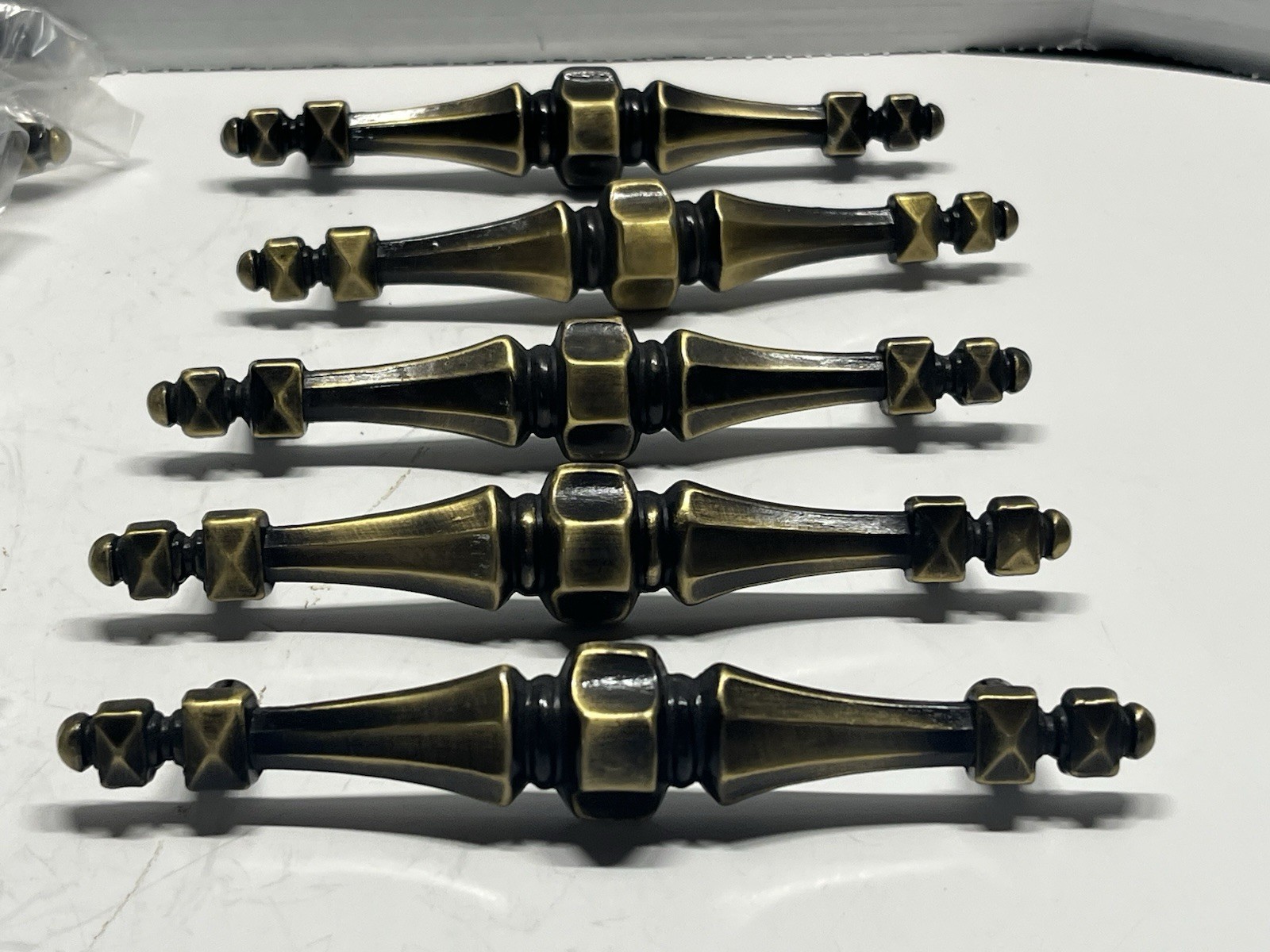 Vtg.Lot (17)NOS Belwith Classic Spindle Antique Brass Fixed Drawer/Cabinet Pulls