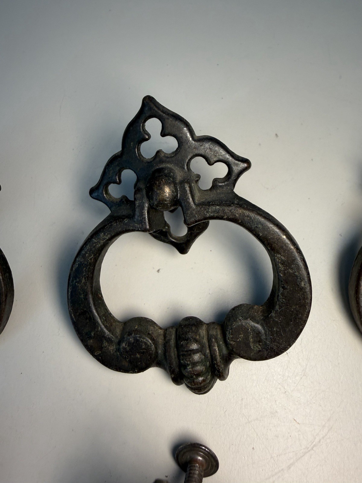 Antique/Vintage Metal Furniture Drawer Pulls Lot of 8 With Metal Plates, Screws
